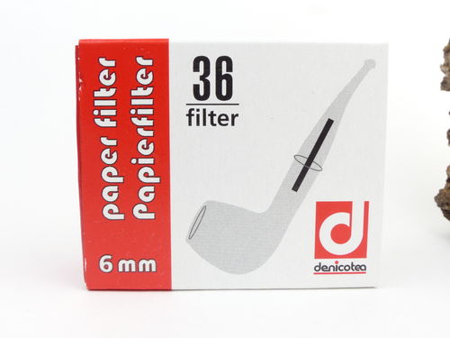 denicotea Papier Pfeifen-Filter 6mm 36 Stück