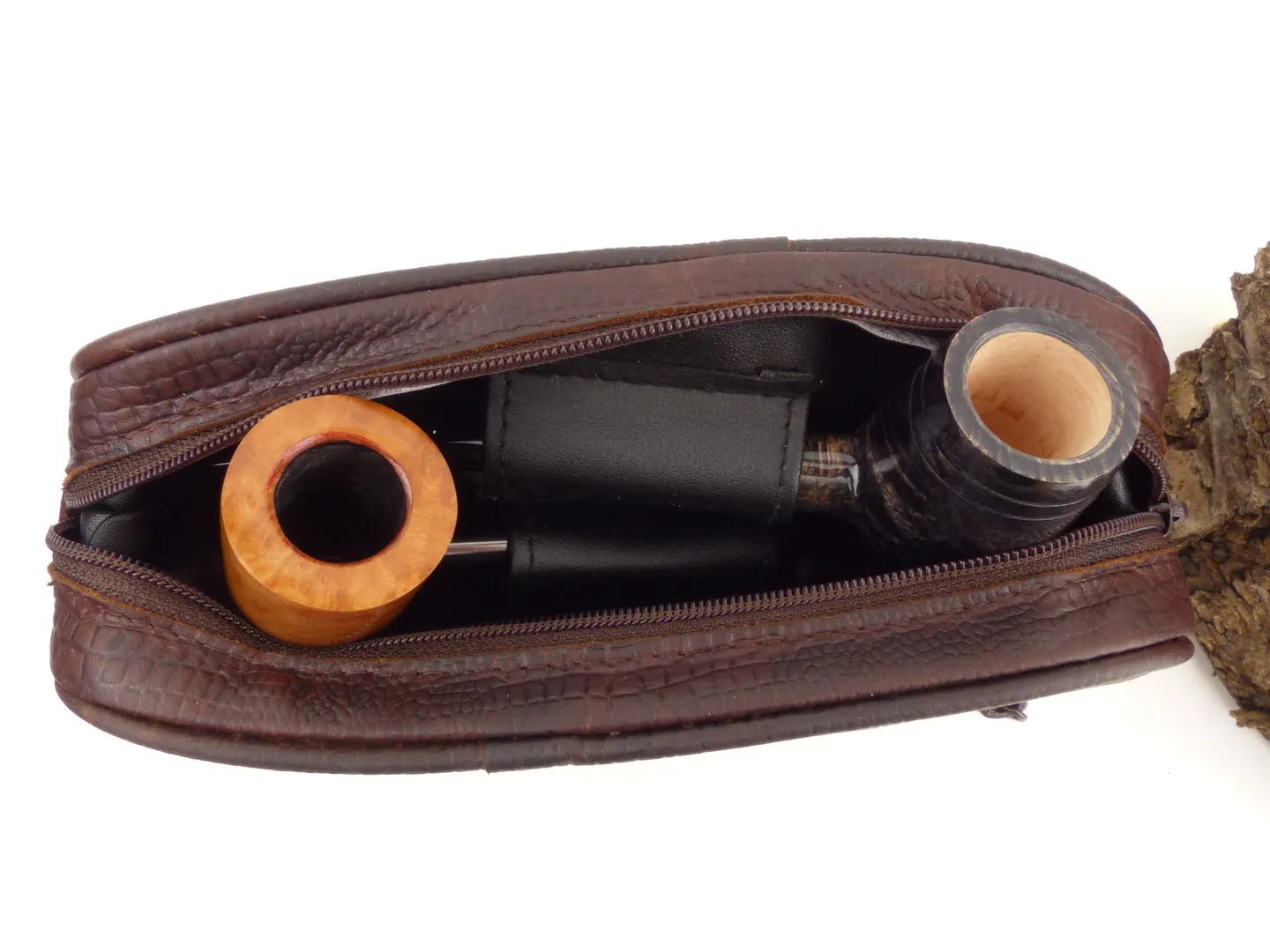 Pfeifentasche Leder braun snake 2 Pfeifen – Produktbild 7