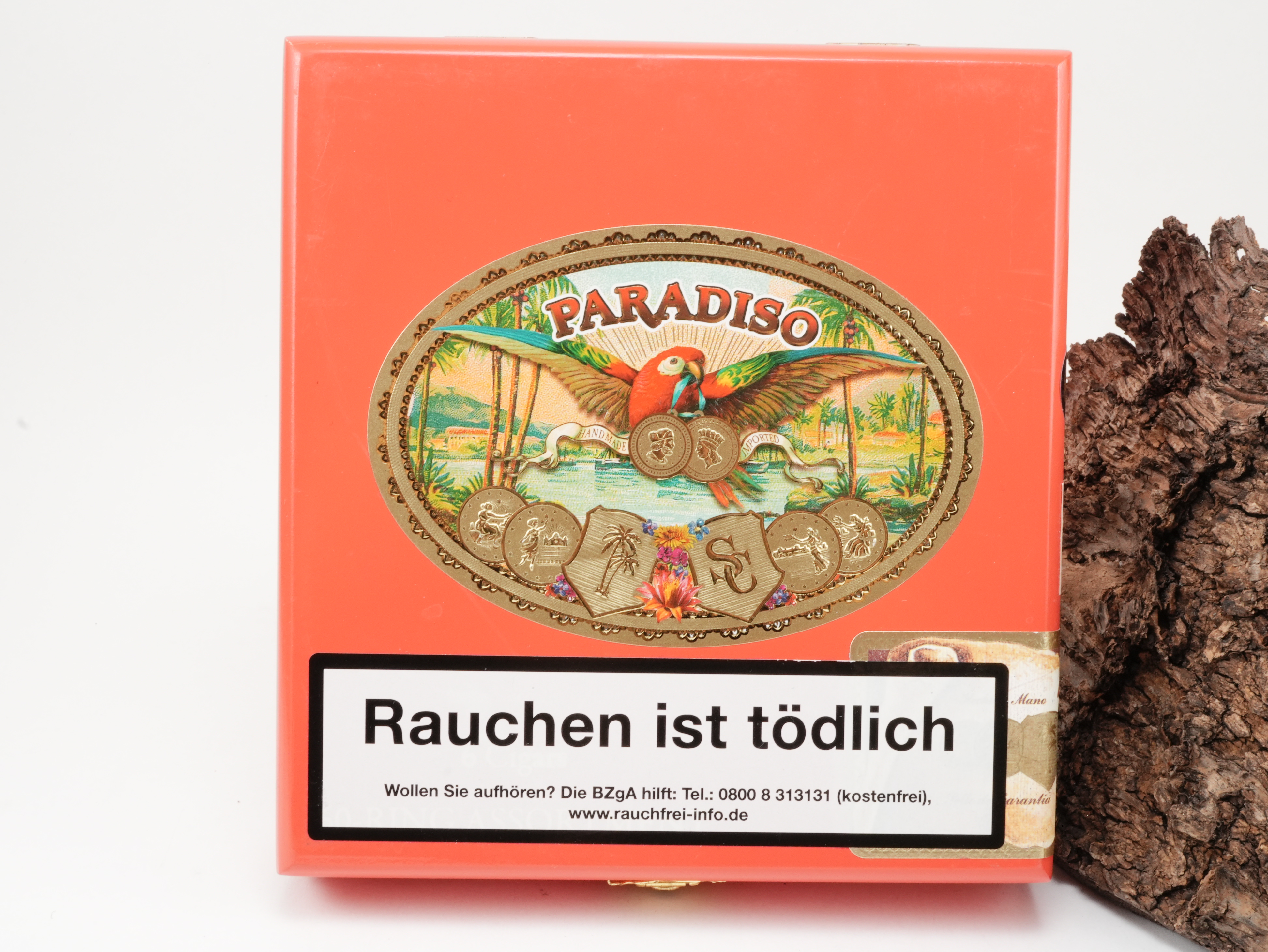 Paradiso 60 Ring Assortment Zigarren Sampler aus Nicaragua in korallenroter Massivholz-Kiste – Draufsicht geschlossen