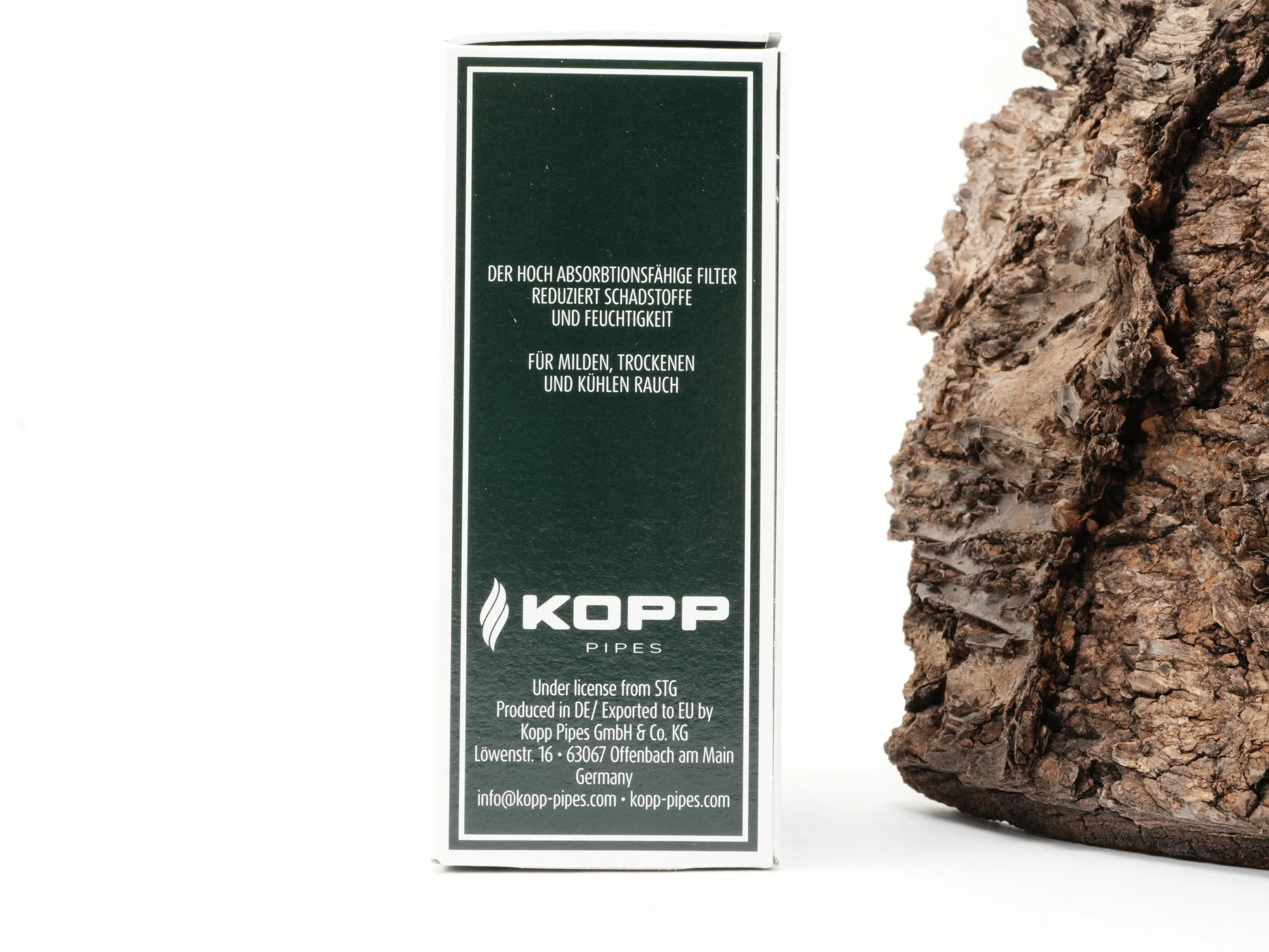 Seitenansicht der Stanwell Greenland Filterverpackung mit Produktinformationen von Kopp Pipes
