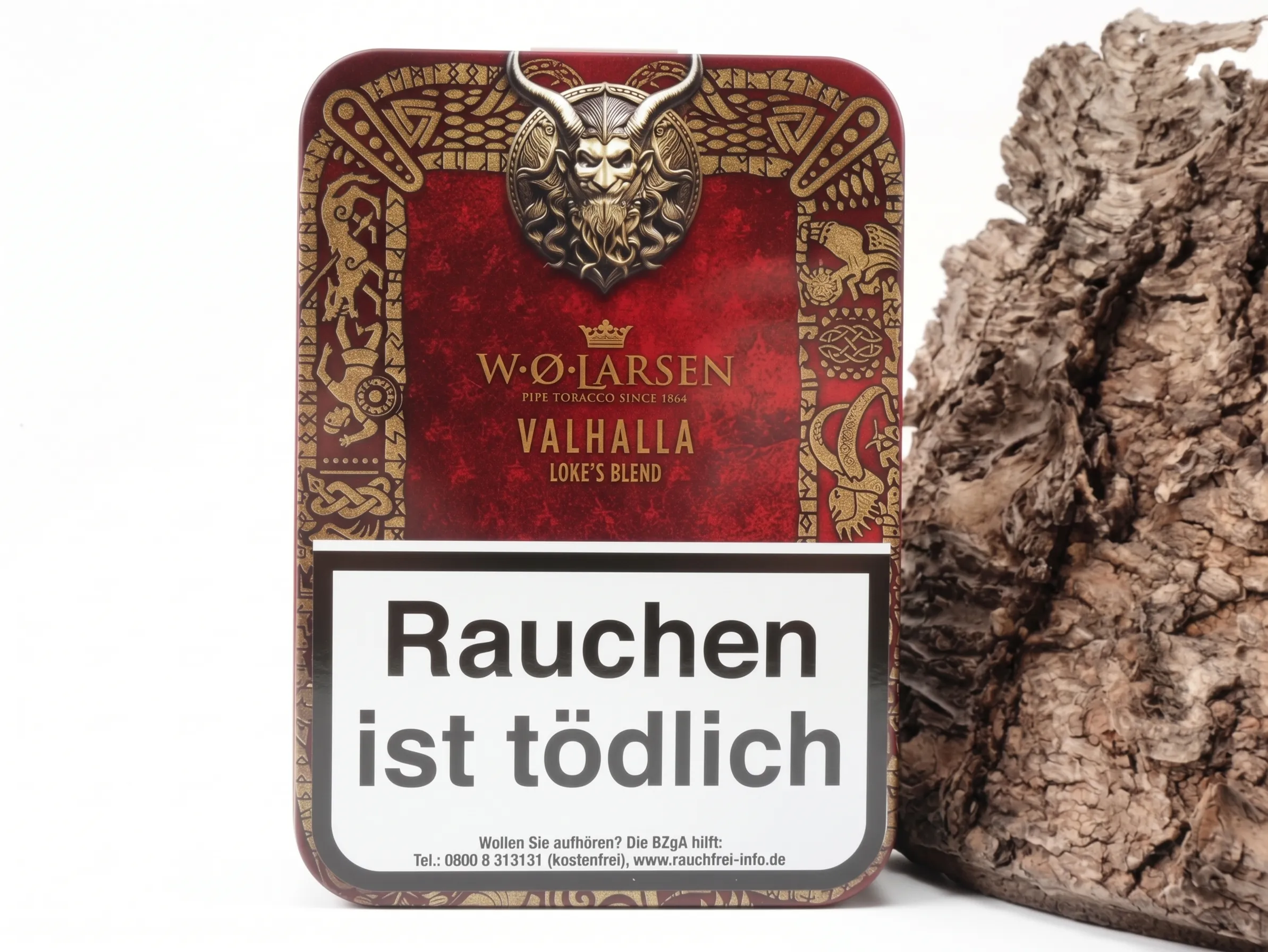 W.Ø. Larsen Limited Edition 2027 100g Dose frontal, rote Dose mit goldneer Aufschrift und Verzierung